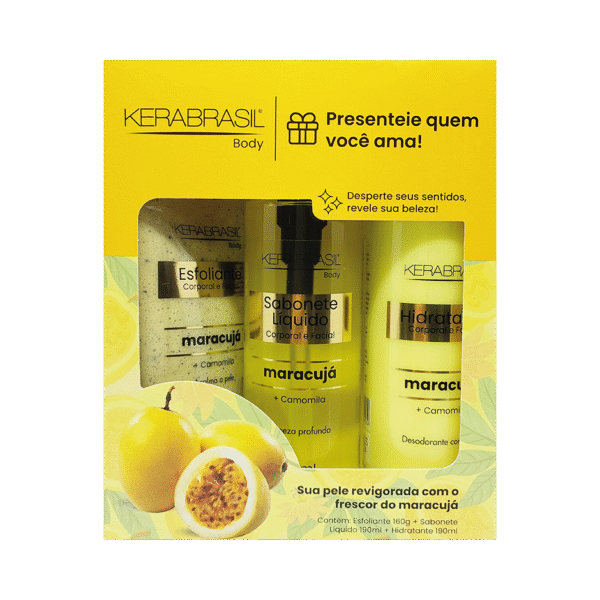 set maracuja exf. 160g + jab. corporal 190ml + hidrat. corporal 190ml kera